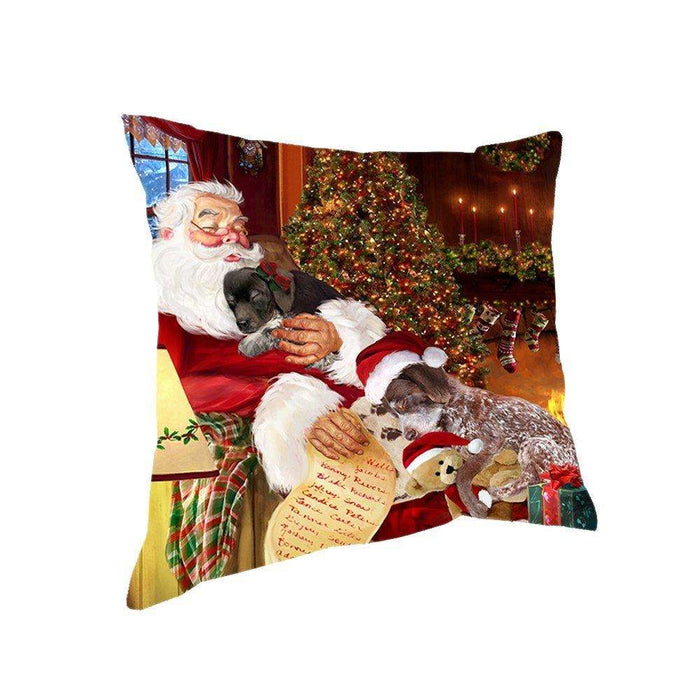 Happy Holidays with Santa Sleeping with German Shorthaired Pointer Dogs Christmas Pillow