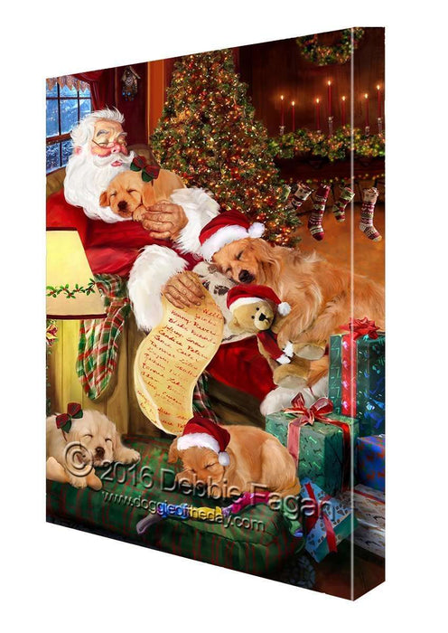 Happy Holidays with Santa Sleeping with Golden Retriever Dogs Christmas Canvas
