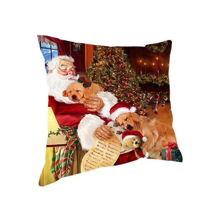 Happy Holidays with Santa Sleeping with Golden Retriever Dogs Christmas Pillow