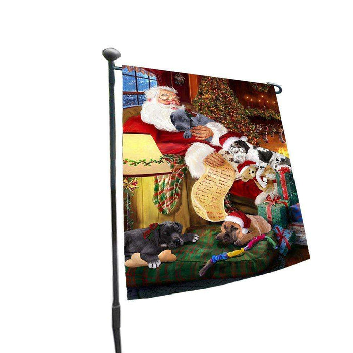 Happy Holidays with Santa Sleeping with Great Dane Dogs Christmas Garden Flag