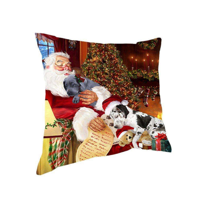 Happy Holidays with Santa Sleeping with Great Dane Dogs Christmas Pillow