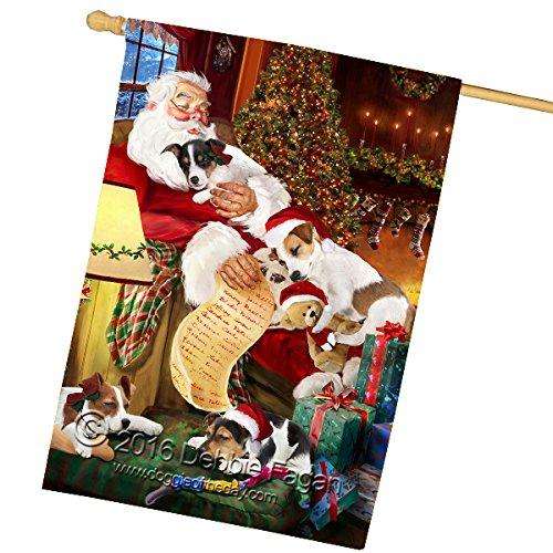 Happy Holidays with Santa Sleeping with Jack Russell Dogs Christmas House Flag