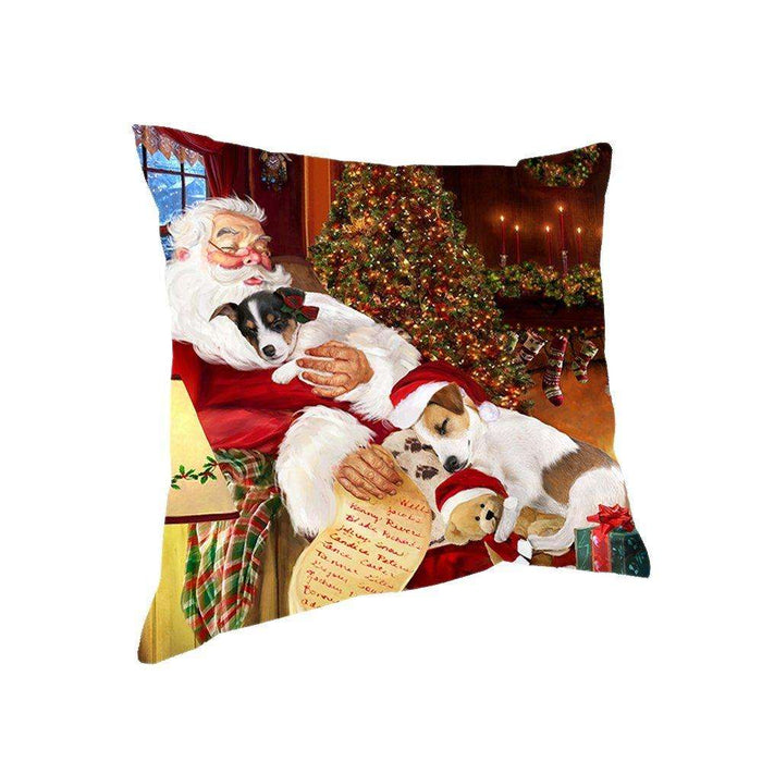Happy Holidays with Santa Sleeping with Jack Russell Dogs Christmas Pillow