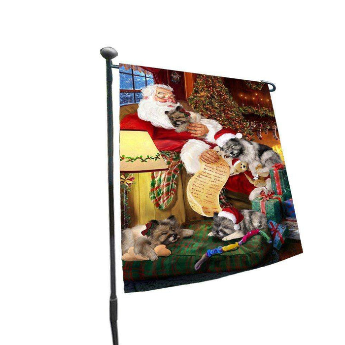Happy Holidays with Santa Sleeping with Keeshond Dogs Christmas Garden Flag