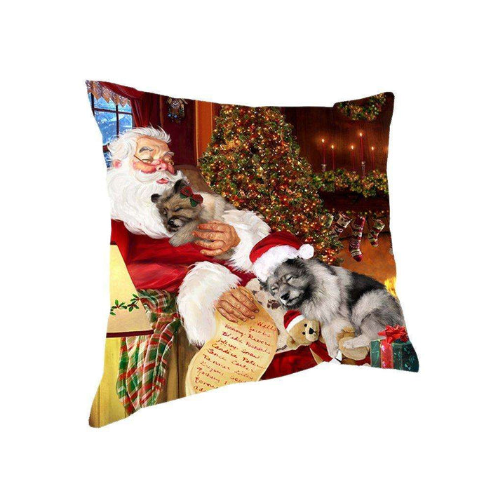 Happy Holidays with Santa Sleeping with Keeshond Dogs Christmas Pillow