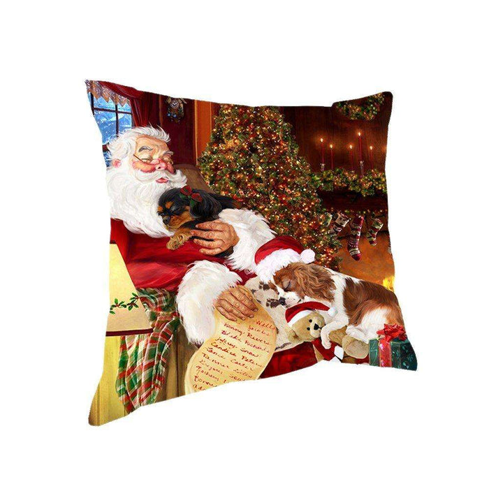 Happy Holidays with Santa Sleeping with King Charles Spaniel Dogs Christmas Pillow