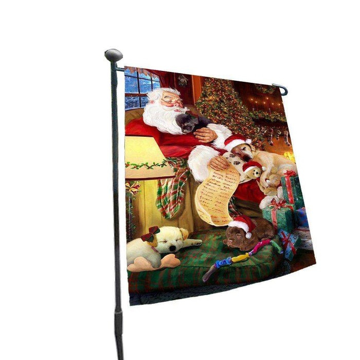 Happy Holidays with Santa Sleeping with Labrador Dogs Christmas Garden Flag