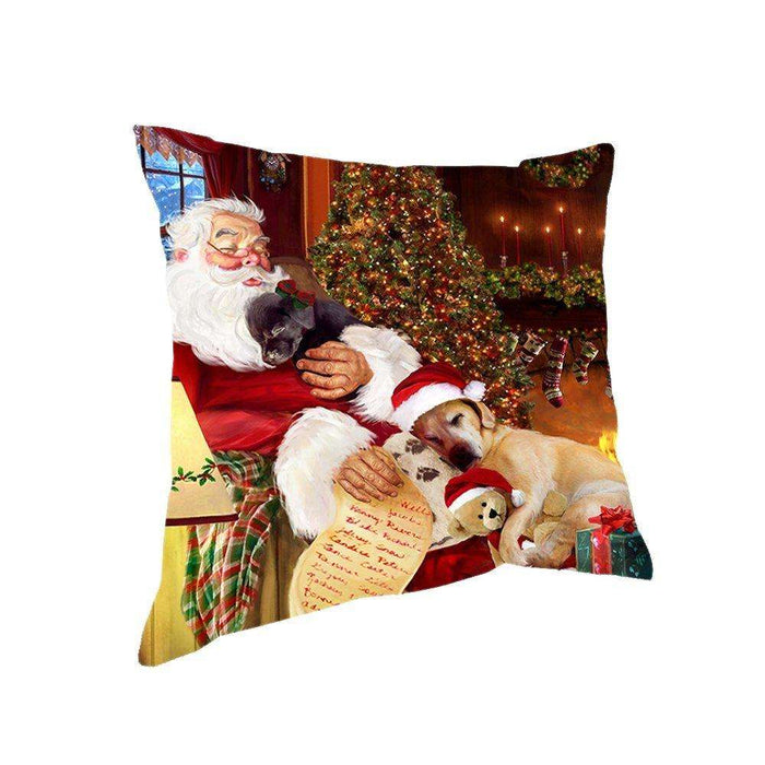 Happy Holidays with Santa Sleeping with Labrador Dogs Christmas Pillow