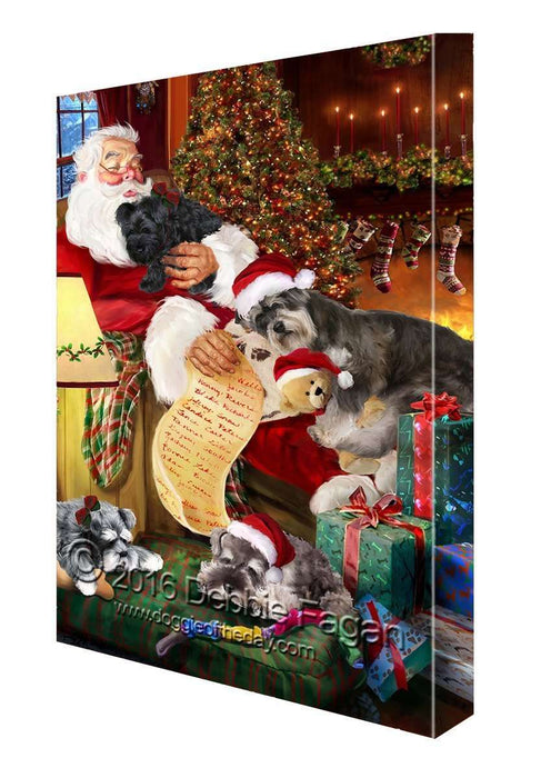 Happy Holidays with Santa Sleeping with Miniature Schaunzer Dogs Christmas Canvas