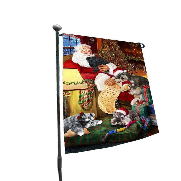 Happy Holidays with Santa Sleeping with Miniature Schaunzer Dogs Christmas Garden Flag