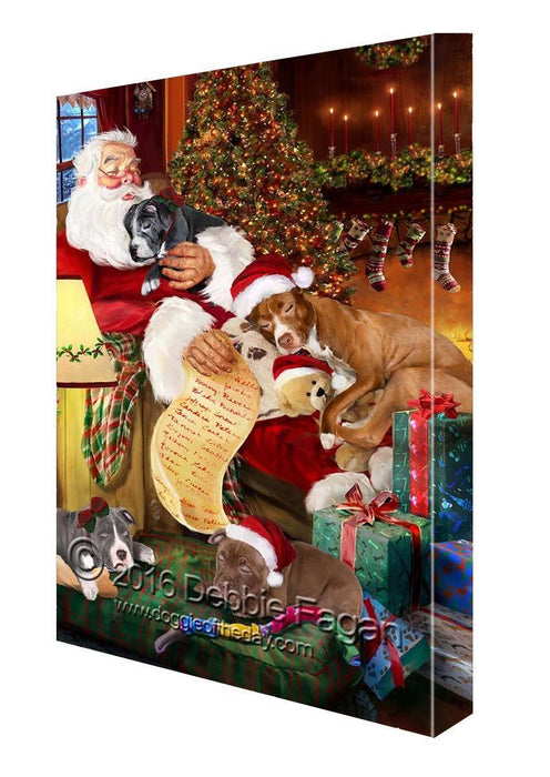 Happy Holidays with Santa Sleeping with Pit Bull Dogs Christmas Canvas