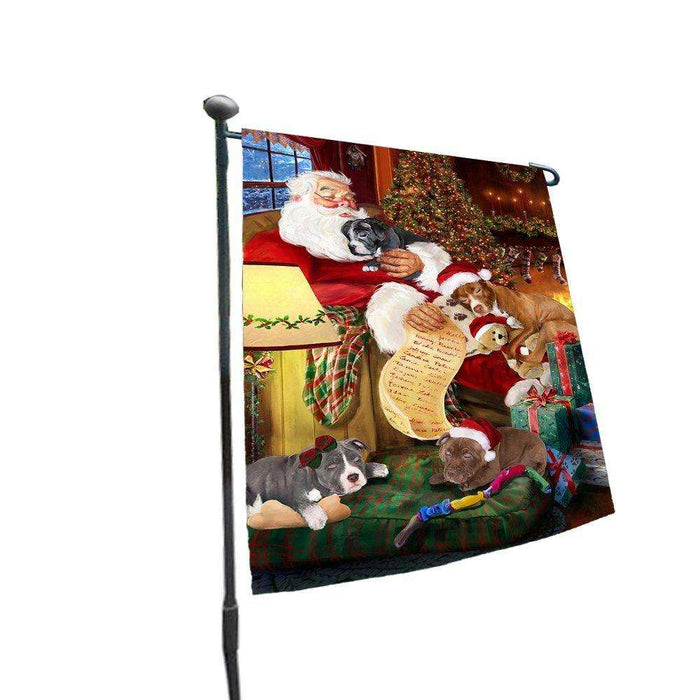 Happy Holidays with Santa Sleeping with Pit Bull Dogs Christmas Garden Flag