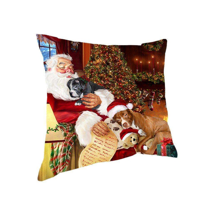 Happy Holidays with Santa Sleeping with Pit Bull Dogs Christmas Pillow