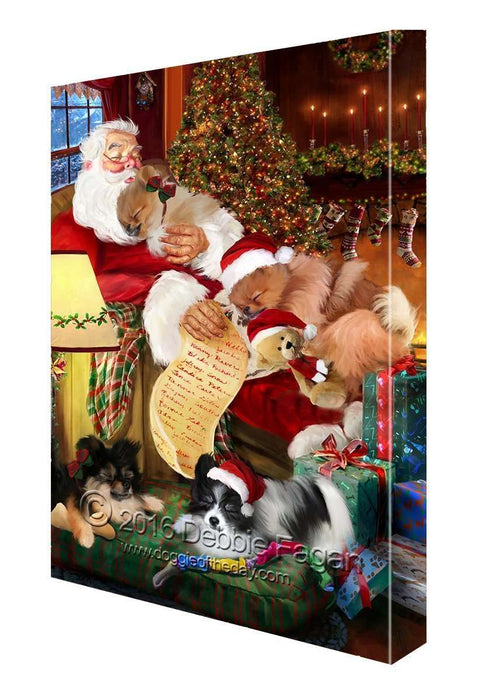 Happy Holidays with Santa Sleeping with Pomeranian Dogs Christmas Canvas