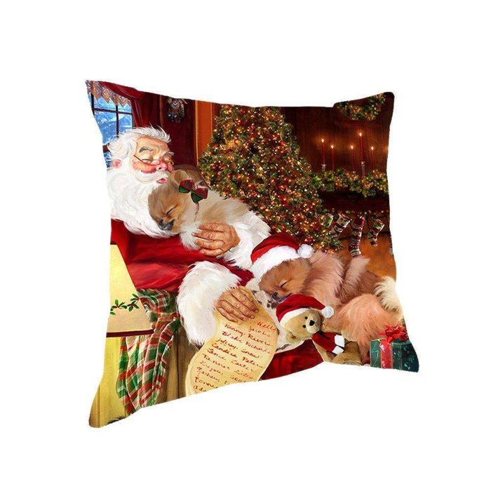 Happy Holidays with Santa Sleeping with Pomeranian Dogs Christmas Pillow