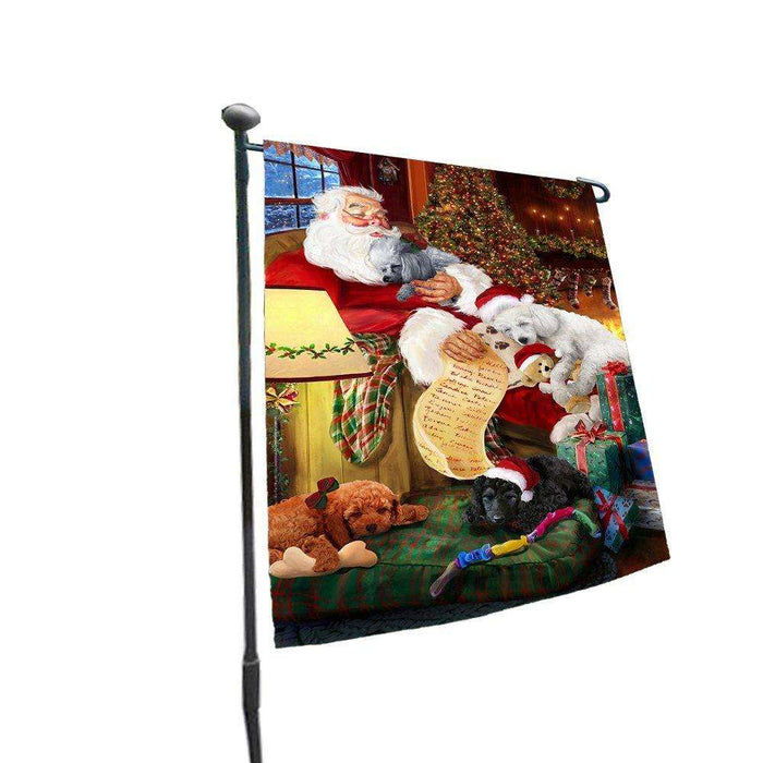 Happy Holidays with Santa Sleeping with Poodle Dogs Christmas Garden Flag