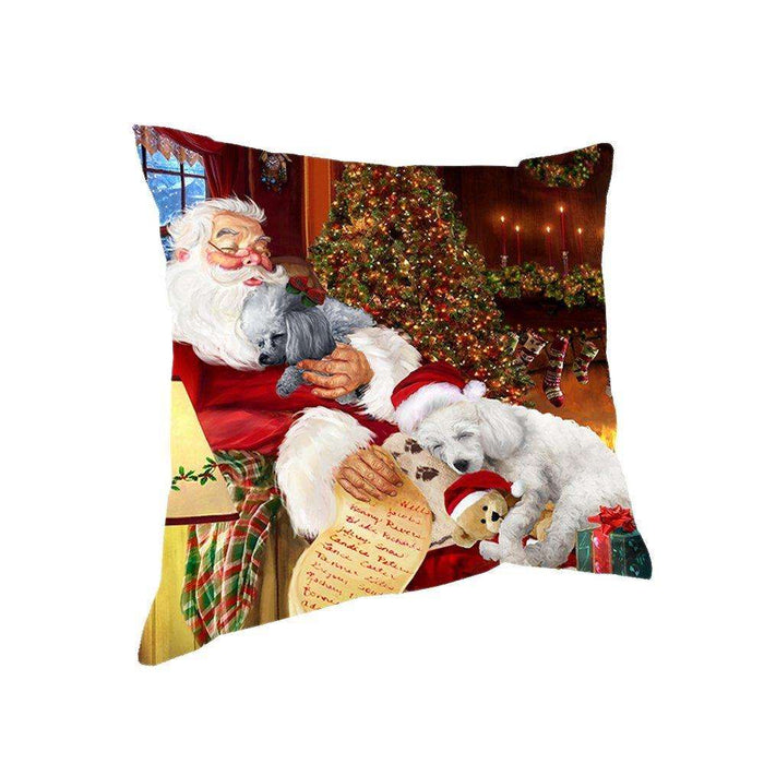 Happy Holidays with Santa Sleeping with Poodle Dogs Christmas Pillow