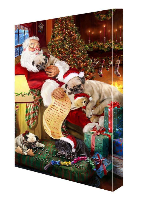 Happy Holidays with Santa Sleeping with Pug Dogs Christmas Canvas