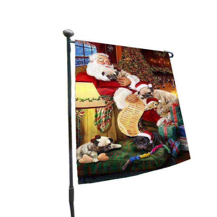Happy Holidays with Santa Sleeping with Pug Dogs Christmas Garden Flag