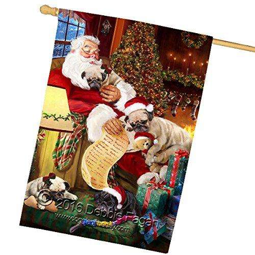 Happy Holidays with Santa Sleeping with Pug Dogs Christmas House Flag