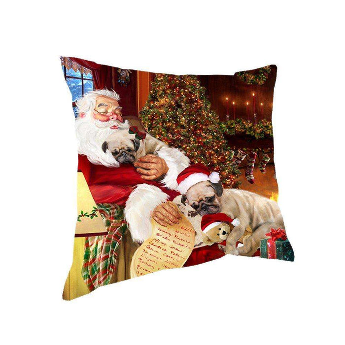 Happy Holidays with Santa Sleeping with Pug Dogs Christmas Pillow