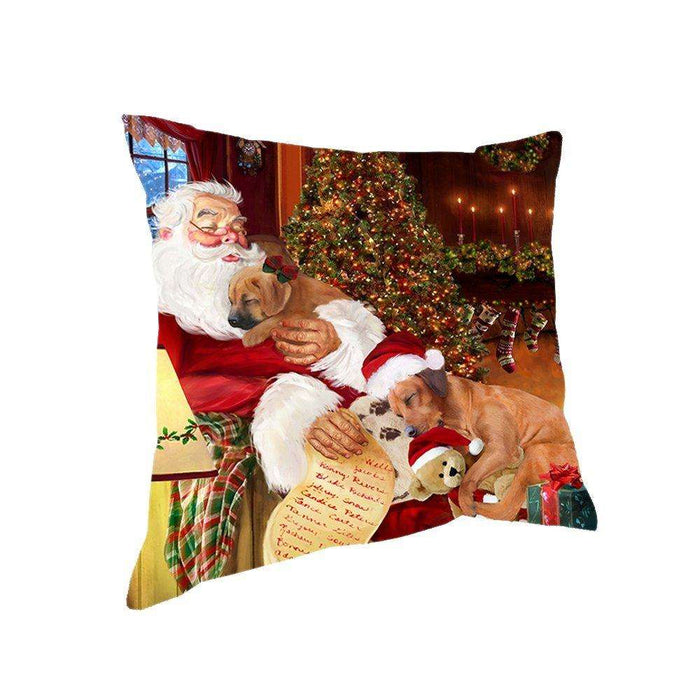 Happy Holidays with Santa Sleeping with Rhodesian Ridgeback Dogs Christmas Pillow