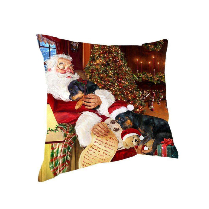 Happy Holidays with Santa Sleeping with Rottweiler Dogs Christmas Pillow