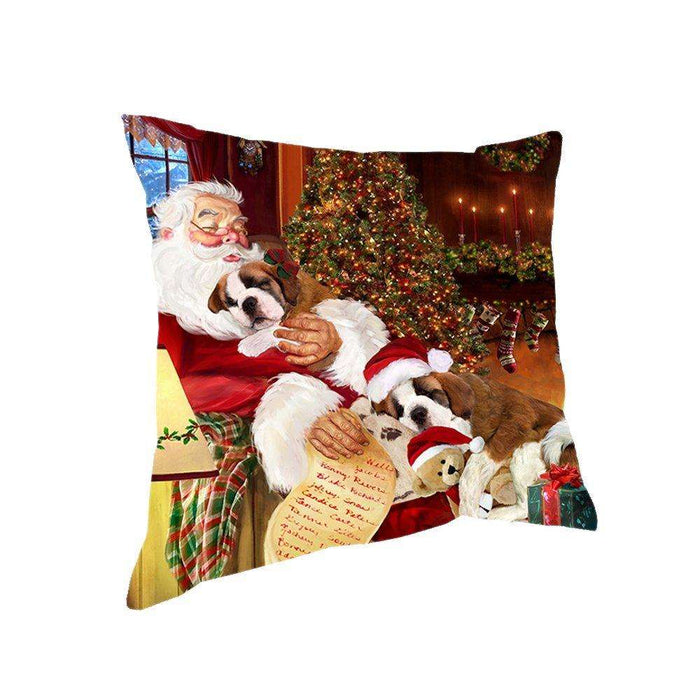 Happy Holidays with Santa Sleeping with Saint Bernard Dogs Christmas Pillow