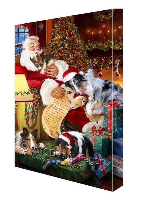 Happy Holidays with Santa Sleeping with Sheltie Dogs Christmas Canvas