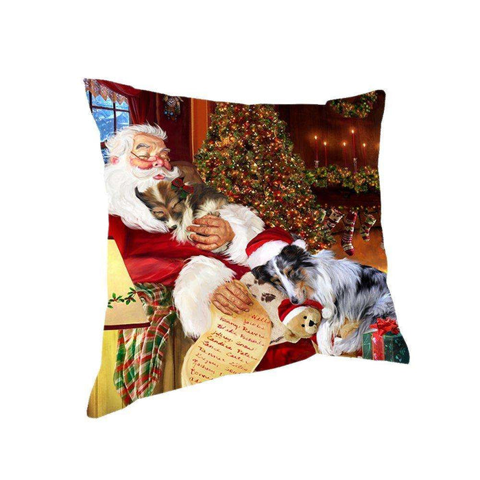 Happy Holidays with Santa Sleeping with Sheltie Dogs Christmas Pillow