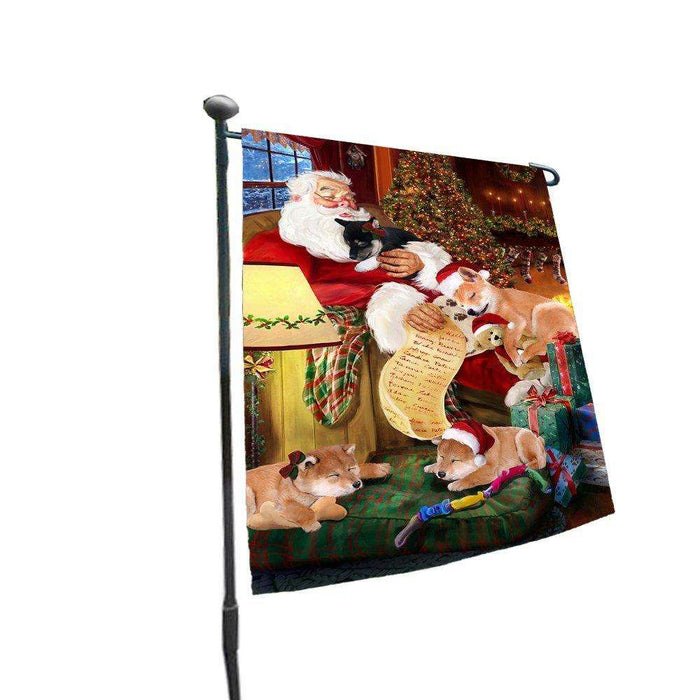 Happy Holidays with Santa Sleeping with Shiba Inu Dogs Christmas Garden Flag
