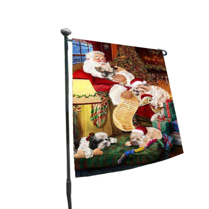 Happy Holidays with Santa Sleeping with Shih Tzu Dogs Christmas Garden Flag