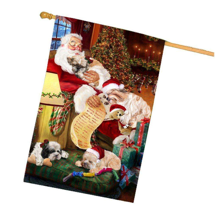 Happy Holidays with Santa Sleeping with Shih Tzu Dogs Christmas House Flag