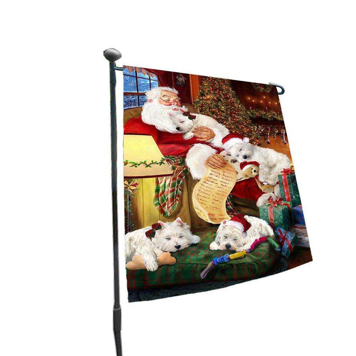 Happy Holidays with Santa Sleeping with West Highland White Terrier Dogs Christmas Garden Flag