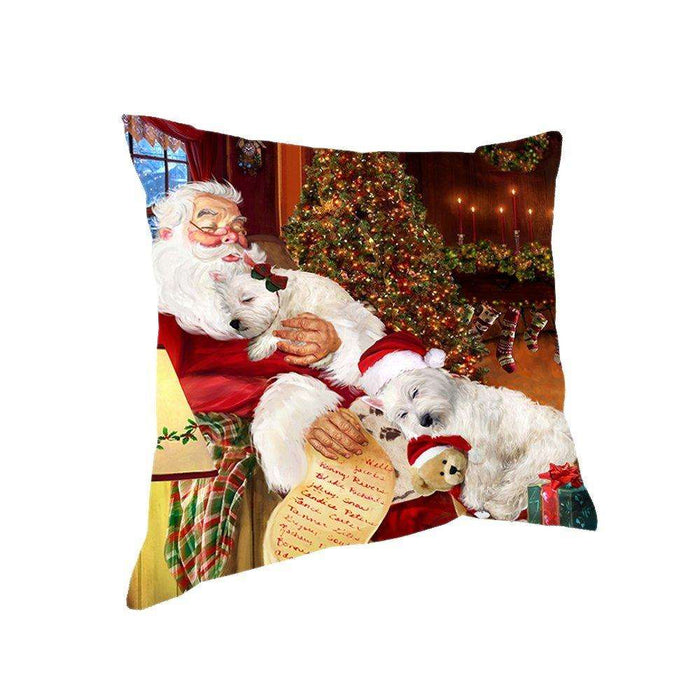 Happy Holidays with Santa Sleeping with Westies Dogs Christmas Pillow