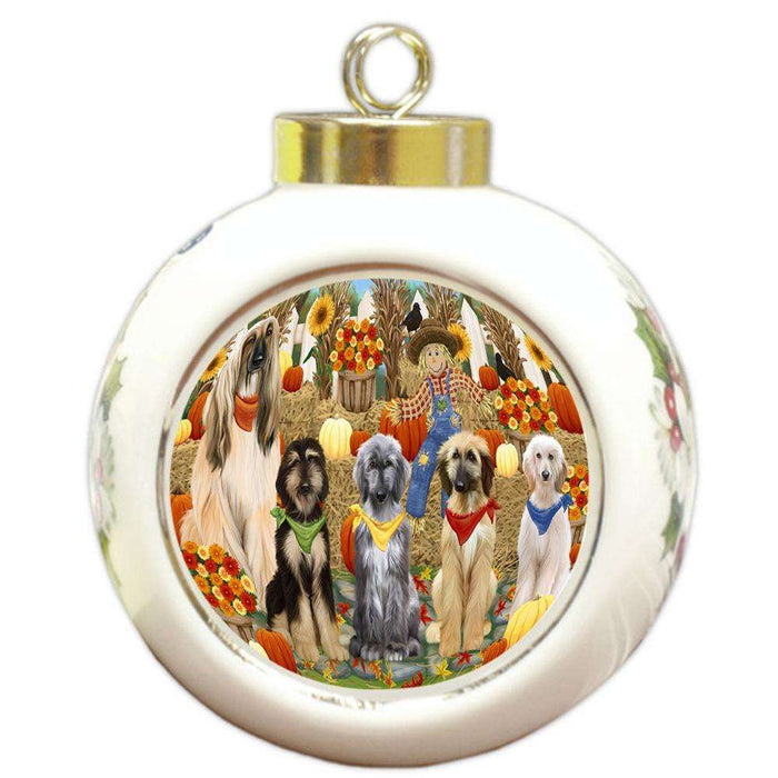 Harvest Time Festival Day Afghan Hounds Dog Round Ball Christmas Ornament RBPOR52360