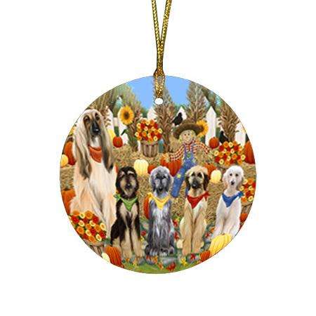Harvest Time Festival Day Afghan Hounds Dog Round Flat Christmas Ornament RFPOR52351