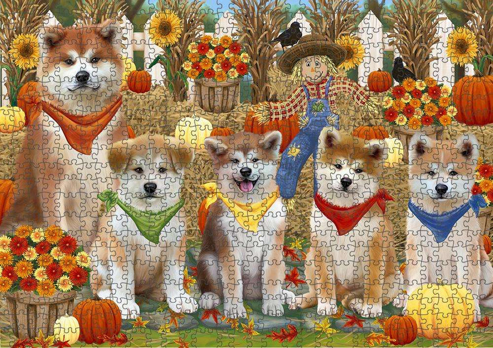 Harvest Time Festival Day Akitas Dog Puzzle with Photo Tin PUZL61014