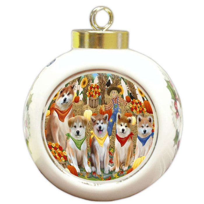 Harvest Time Festival Day Akitas Dog Round Ball Christmas Ornament RBPOR52361