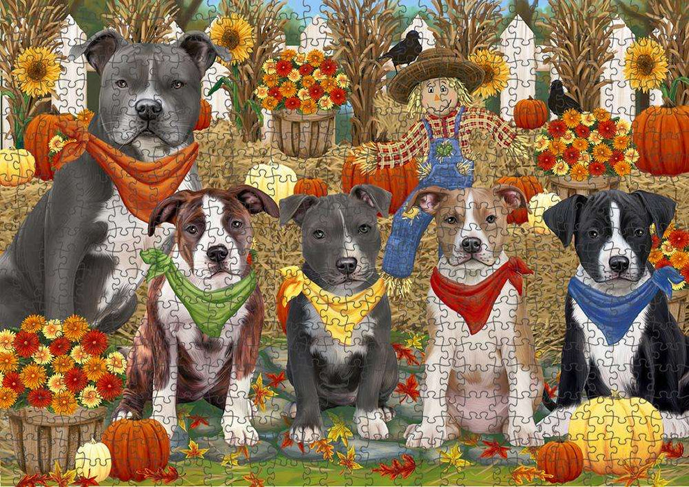 Harvest Time Festival Day American Staffordshire Terriers Dog Puzzle with Photo Tin PUZL61017