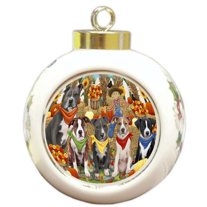 Harvest Time Festival Day American Staffordshire Terriers Dog Round Ball Christmas Ornament RBPOR52362