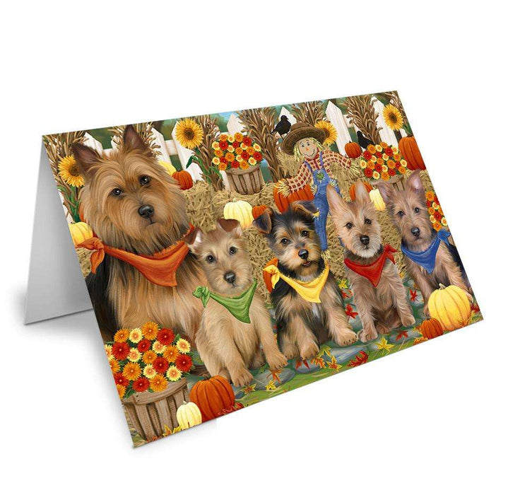 Harvest Time Festival Day Australian Terriers Dog Handmade Artwork Assorted Pets Greeting Cards and Note Cards with Envelopes for All Occasions and Holiday Seasons GCD61118