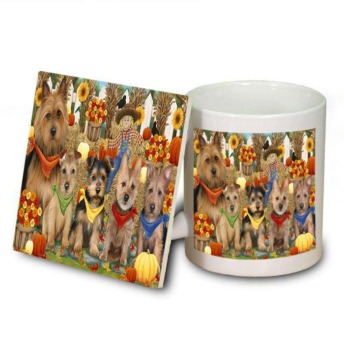 Harvest Time Festival Day Australian Terriers Dog Mug and Coaster Set MUC52355