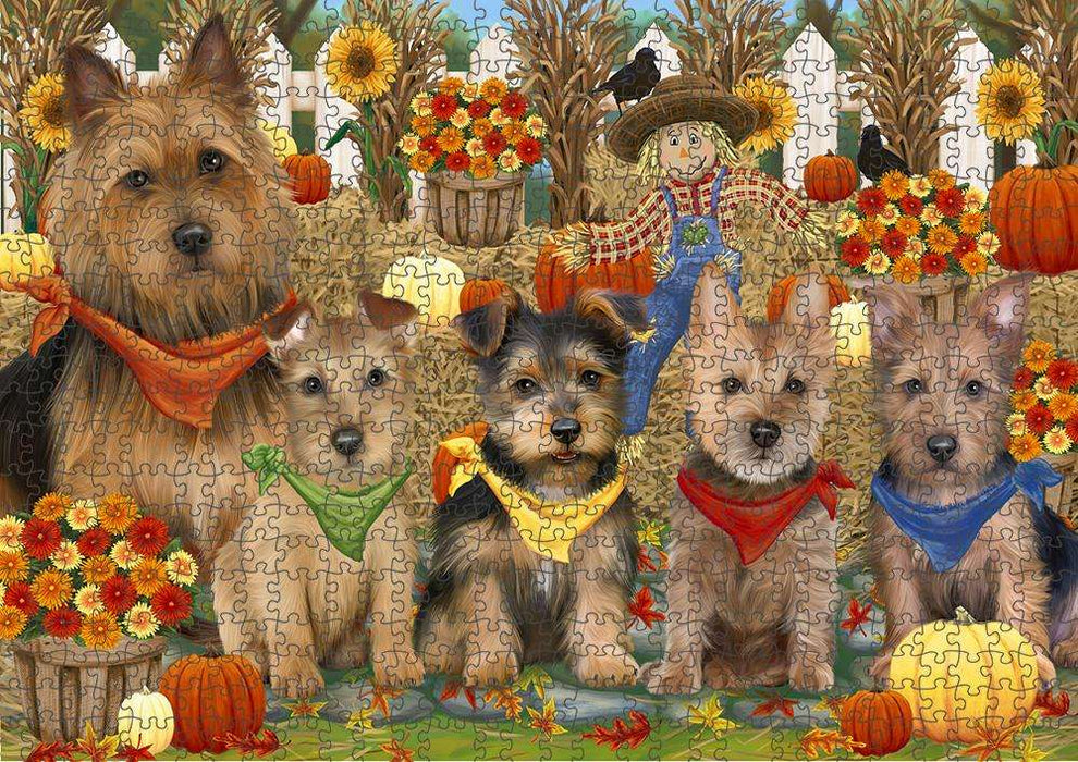 Harvest Time Festival Day Australian Terriers Dog Puzzle with Photo Tin PUZL61020