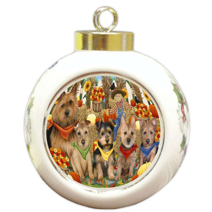 Harvest Time Festival Day Australian Terriers Dog Round Ball Christmas Ornament RBPOR52363