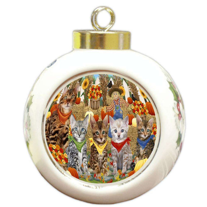 Harvest Time Festival Day Bengal Cats Round Ball Christmas Ornament RBPOR52364