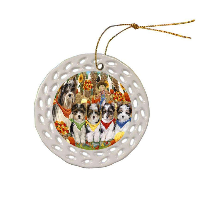 Harvest Time Festival Day Biewer Terriers Dog Ceramic Doily Ornament DPOR52365