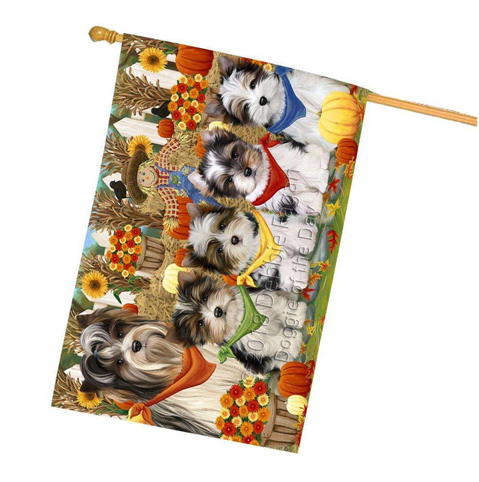 Harvest Time Festival Day Biewer Terriers Dog House Flag FLG52446