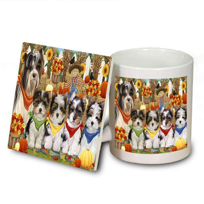 Harvest Time Festival Day Biewer Terriers Dog Mug and Coaster Set MUC52357