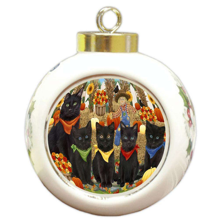 Harvest Time Festival Day Black Cats Round Ball Christmas Ornament RBPOR52366